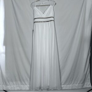 ever pretty womens v-neck cap sleeve open back pearl waistline Dress Sz 10